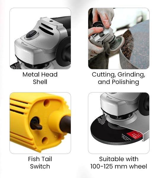 Gold 4-Inch (100mm) Angle Grinder, 850W Heavy Duty Motor, 11000 RPM, Pure Copper Coil, Side Handle, for Metal, Wood & Masonry Cutting & Grinding, Includes 5 Grinding Wheels
