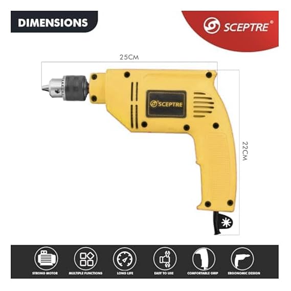 400W Electric Hammer Drill Machine | 10mm Chuck, 3200 RPM, Variable Speed, Reversible Function | 220V Corded Drill for Wood, Metal, Masonry | Home DIY Power Tool (YELLOW)