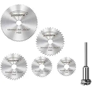 HSS Circular Saw Blade Set Steel PVC Cutter Disc Mandarin Rotary Tool for Drill Rotary Hammer Carving Buffing (22/25/32/35/44 mm) 6 Pcs