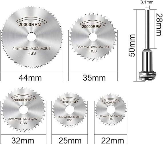 HSS Circular Saw Blade Set Steel PVC Cutter Disc Mandarin Rotary Tool for Drill Rotary Hammer Carving Buffing (22/25/32/35/44 mm) 6 Pcs