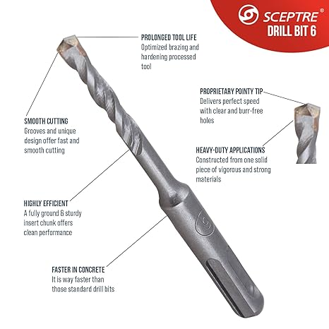 Hammer Drill Bit 6x110 mm   Heavy-Duty SDS Plus for Concrete, Brick, Stone | High-Performance Rotary Hammer Bit for Clean Round Holes | Durable & Efficient Design