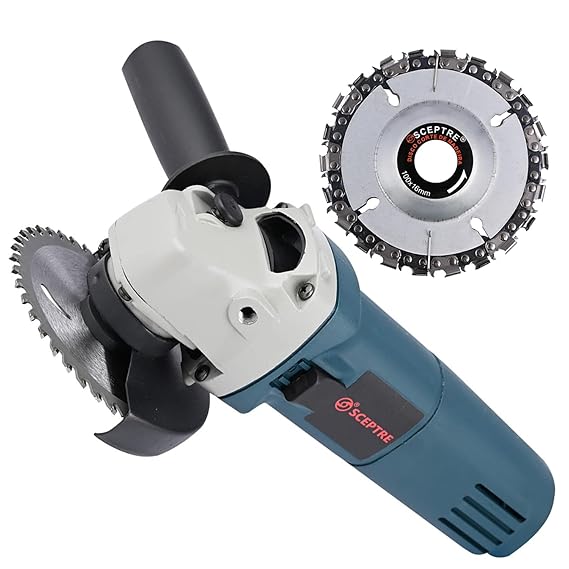 SP 6100 Angle Grinder Machine with Side Switch & Handle   Powerful 850W Heavy-Duty Tool Combo with Grinding Disc & Chain Wood Carving Disc for Cutting, Polishing & DIY