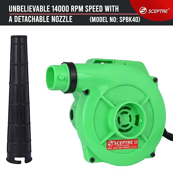 Sceptre SPBK-40 650W Electric Air Blower with Suction   15000 RPM Motor, 190 km/hr Air Flow, Dual Function Dust Cleaner for Home, Office & Car, Unbreakable Body (Green, Corded)