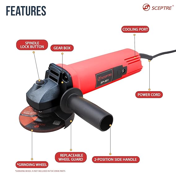 Gold SP-801 4-Inch Angle Grinder Machine 850W, 11000 RPM with Side Handle   Includes 4" 110mm Wood Cutting Saw Blade (40T, 13500 Max RPM) for DIY & Professional Use