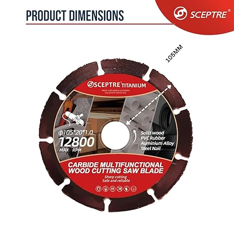 105mm Carbide Wood Cutting Blade for Angle Grinder, 12800RPM Multi-Purpose Saw Disc for PVC, Rubber, Aluminium, Steel Nail, Dry Cutting & Grinding