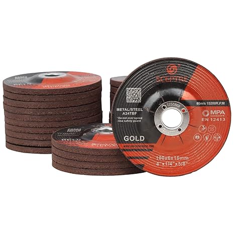 Gold Grinding Disc 4 Inch x 1/4 Inch x 5/8 Inch   15200 RPM, 80 m/s High-Speed Metal & Steel Cut-Off Wheels, Durable Abrasive Grinding Discs for Angle Grinder (Pack of 25)