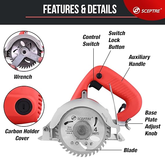 SP-4SB Heavy Duty Marble Cutter Machine   Multipurpose Power Tool for Tiles, Granite & Stone   1050W Motor with Super Thin Zero Chipping Blade   Tile Cutting Machine