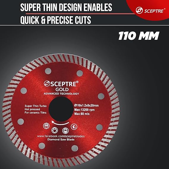 Gold SP-801 4inch Angle Grinder Machine 850W, 11000 RPM Motor with Side Handle (Disc diameter 110mm/115mm) with Thin Zero Chipping Wheel Tile Cutting Blade