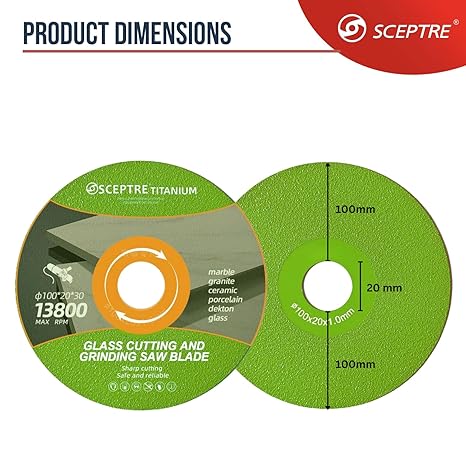 100mm Glass Cutting & Grinding Disc for Angle Grinder   13800 RPM Blade for Marble, Granite, Tile, Glass   Dry Cut Cutter Wheel with Long Life & Precision Cuts (Green)