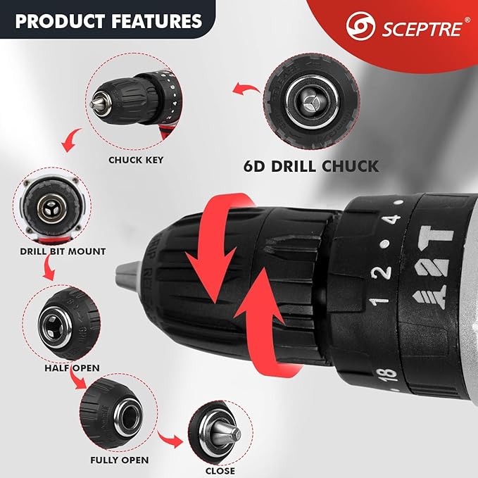 SCEPTRE 21V Cordless Impact Drill Kit 300W