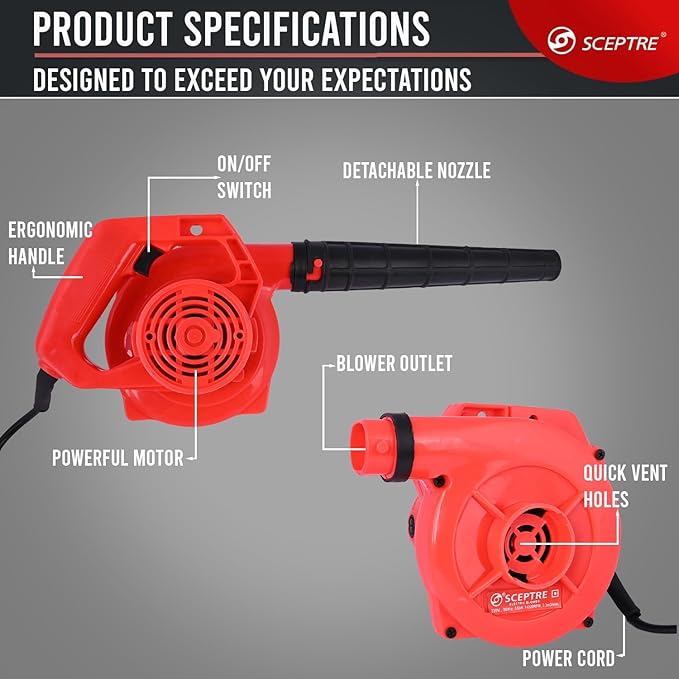 SPBK-40 650W Electric Air Blower & Dust Cleaner | 15000 RPM Motor, 190 km/hr Airflow | Dual Mode Suction & Blowing | Heavy-Duty Unbreakable Body for Home, Car & PC Cleaning (Red, Corded)