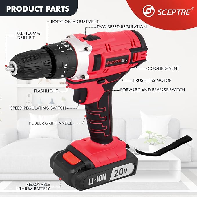 SCEPTRE 21V Cordless Impact Drill Kit 300W