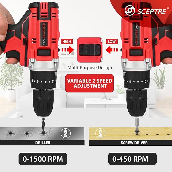 SCEPTRE 21V Cordless Impact Drill Kit 300W