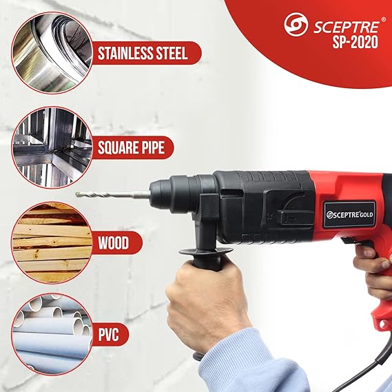 Gold SP-2020 Rotary Hammer Drill Machine 1050W | 20mm Chuck | 850 RPM | Reverse/Forward Mode | Heavy Duty Motor | Side Handle | 220V Drill for Home & Professional Use