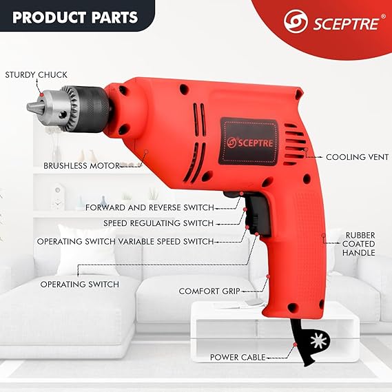 400W 10mm Electric Hammer Drill Machine with Reversible Function, 2600 RPM, 18 Drill Bits (13 HSS + 5 Wood Bits), for Wood, Metal & Masonry   Corded Power Drill (Red)