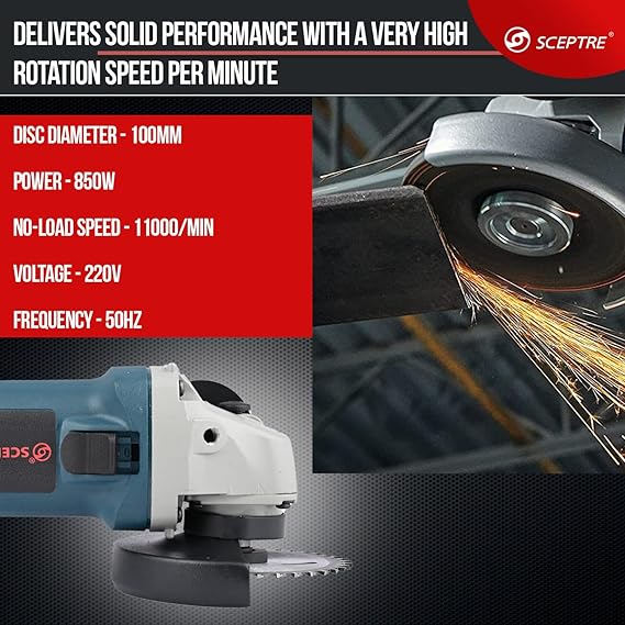 SP 6100 Angle Grinder Machine SIDE SWITCH Heavy Duty Motor with Handle with Side Handle with 11inch chain saw bracket adapter for woodworking, corded chainsaw - (without battery)