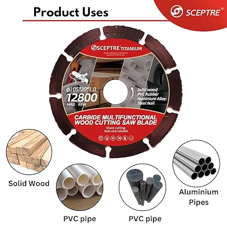 105mm Carbide Wood Cutting Blade for Angle Grinder, 12800RPM Multi-Purpose Saw Disc for PVC, Rubber, Aluminium, Steel Nail, Dry Cutting & Grinding