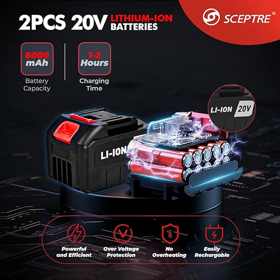 SP-CW21B 21V Cordless Impact Wrench, 430NM High Torque, 2200 RPM, 2 x 20V Li-ion Batteries, Charger & 1 Socket, DIY & Home Use, Red (Pack of 1)