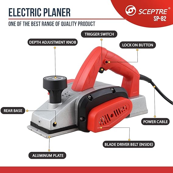 SP-82 Electric Hand Planer 750W | 82mm Blade Width | 16000 RPM Heavy Duty Corded Wood Planer | Ergonomic Grip, Dust Exhaust, Heat Dissipation | Woodworking Tool (220V)