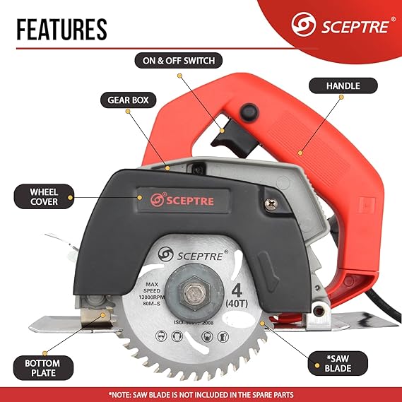 CM4SA 4-Inch Marble Cutter Machine with 40 Tooth Circular Saw Blade - 110/115mm Tile Cutting Tool, Max Speed 13,000 RPM (Combo Pack)