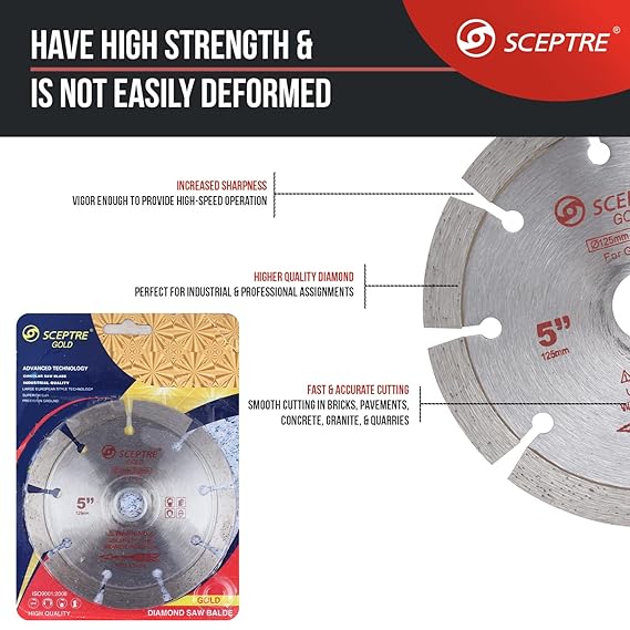 Gold 5-Inch Diamond Saw Blade   125mm Cutting Wheel for Granite & Marble | Sharp Cutter Disc for Angle Grinders | Bore Size 22mm