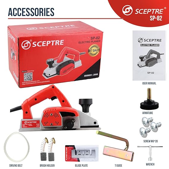 SP-82 Electric Hand Planer 750W | 82mm Blade Width | 16000 RPM Heavy Duty Corded Wood Planer | Ergonomic Grip, Dust Exhaust, Heat Dissipation | Woodworking Tool (220V)