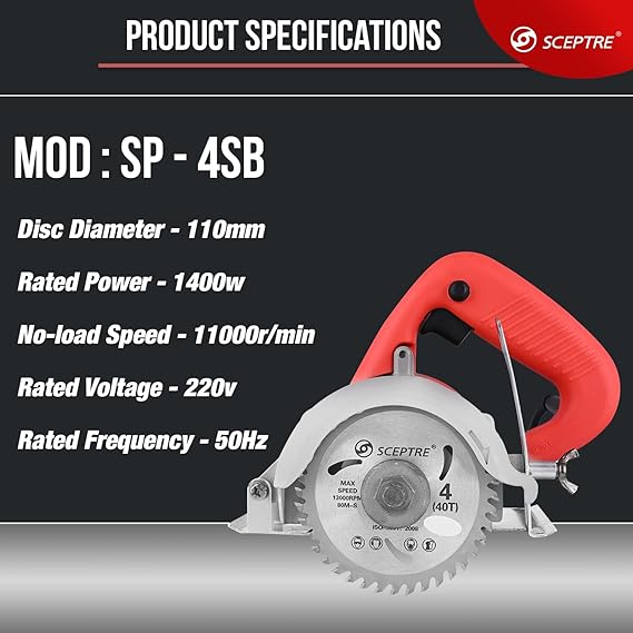SP-4SB Heavy Duty Marble Cutter Machine   Multipurpose Power Tool for Tiles, Granite & Stone   1050W Motor with Super Thin Zero Chipping Blade   Tile Cutting Machine