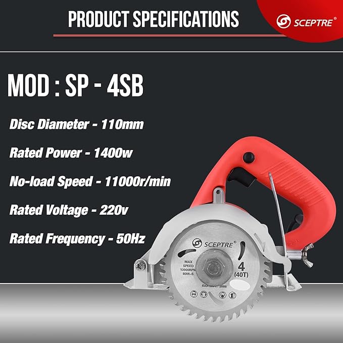 SCEPTRE SP-4SB 4 Inch Marble Cutter Machine (Red) - 1400 W