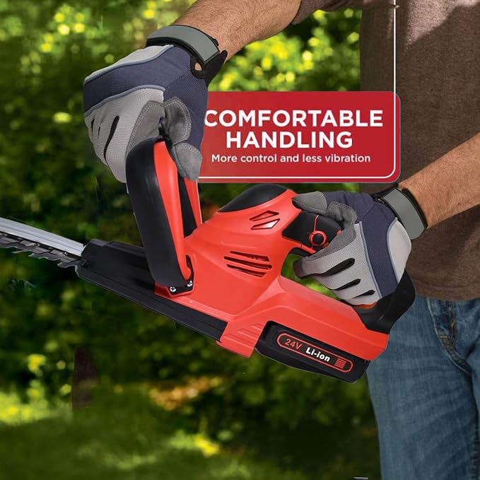 24V Cordless Hedge Trimmer for Garden | Electric Grass & Plant Cutter | Dual Blade Lawn Tool with 2 Rechargeable Batteries | Lightweight, Powerful, Easy to Use