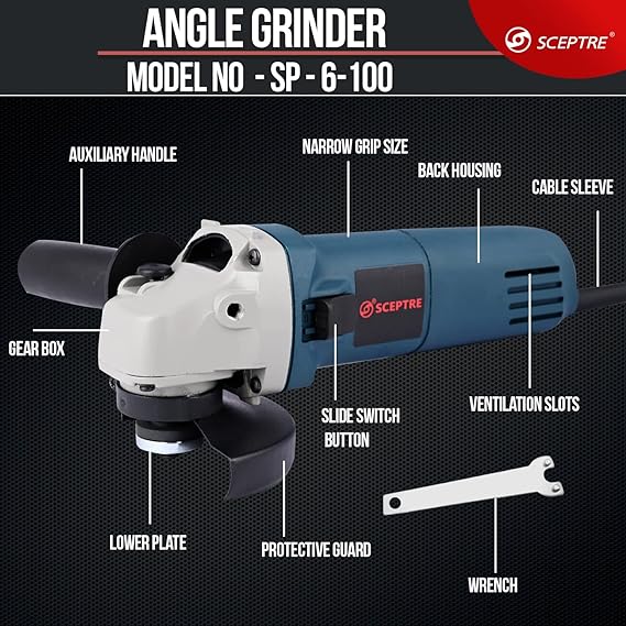 SP 6100 Angle Grinder Machine with Side Switch, Heavy Duty Motor, Handle & 4" 40-Tooth Circular Saw Blade, Max Speed 13,000 RPM   Industrial Wood Cutting Tool, Sharp Teeth (1 Pc)