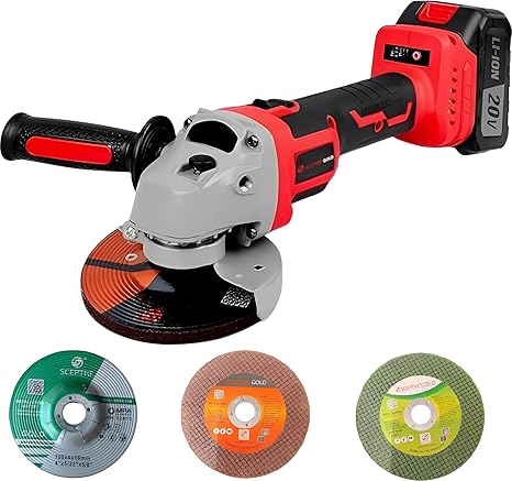 SP-CA21V 21V Cordless Angle Grinder | 100mm, Brushless Motor, 2 x 20V Li-ion Batteries, Protection Shield | Professional & Tradesmen Use | Red (Pack of 1)