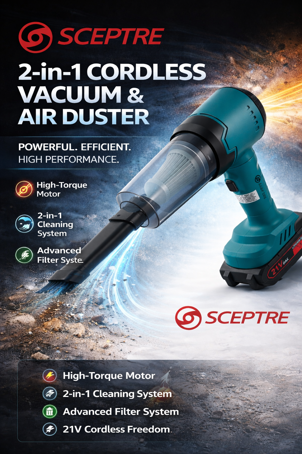 2-in-1 Cordless Handheld Vacuum Cleaner & Air Duster – Portable Rechargeable Vacuum with Nozzle Attachments & USB Charging for Car, Sofa & Keyboard Cleaning