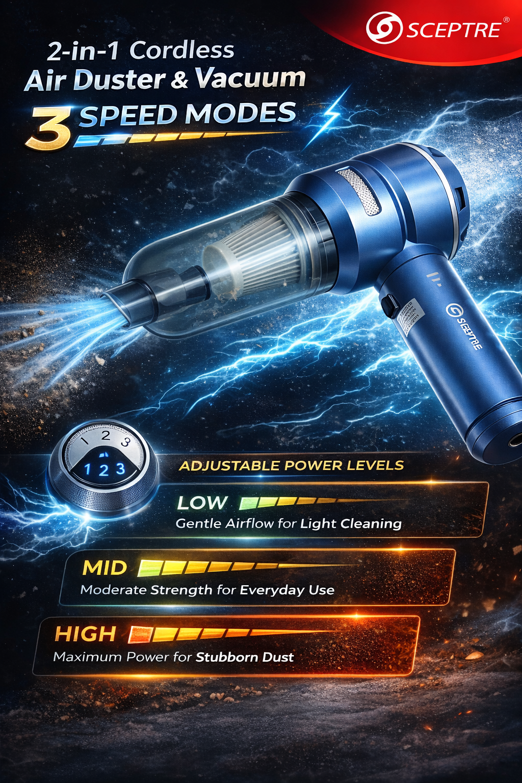 2-in-1 Cordless Handheld Vacuum Cleaner & Air Duster – Portable Rechargeable Vacuum with Nozzle Attachments & USB Charging for Car, Sofa & Keyboard Cleaning