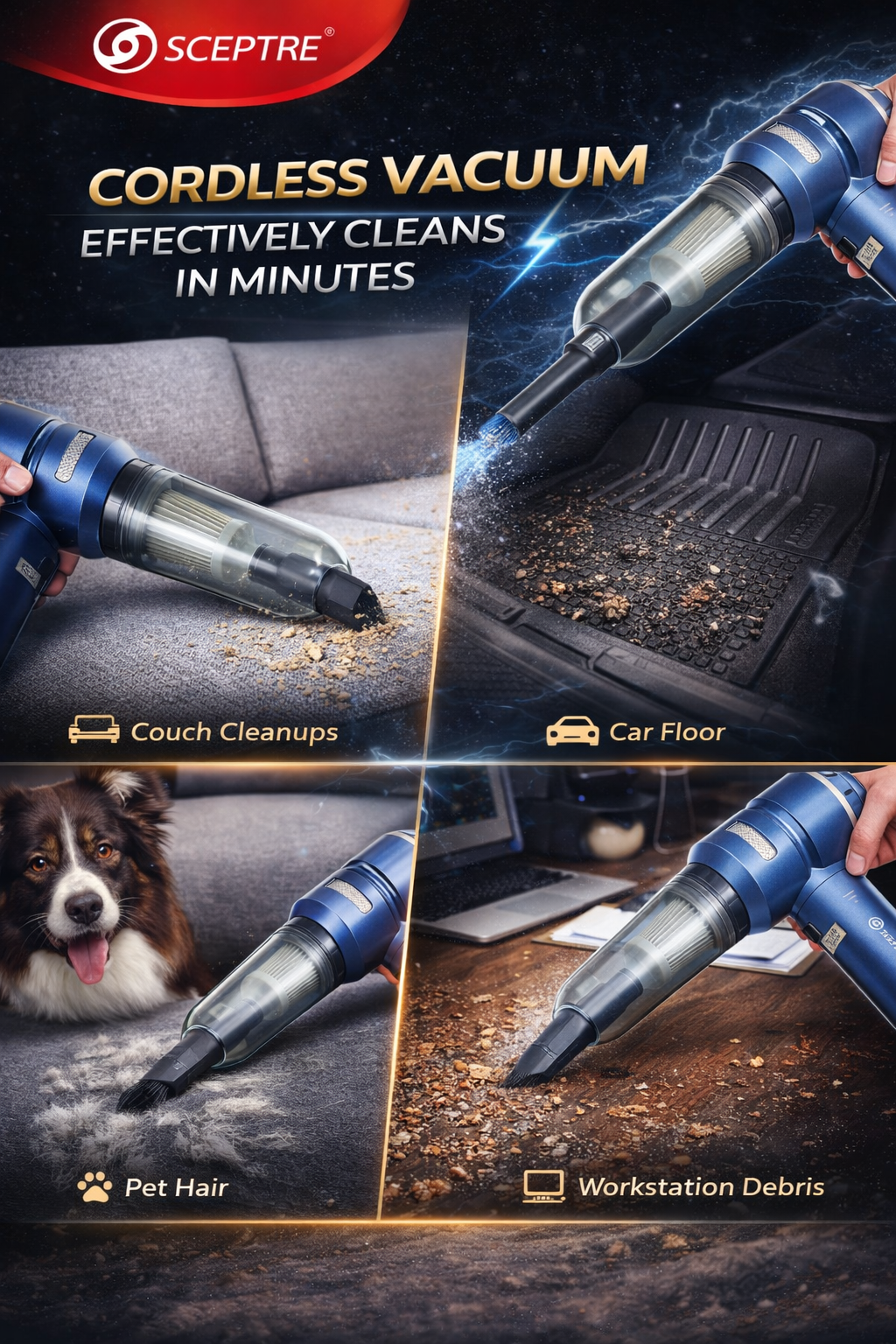 2-in-1 Cordless Handheld Vacuum Cleaner & Air Duster – Portable Rechargeable Vacuum with Nozzle Attachments & USB Charging for Car, Sofa & Keyboard Cleaning