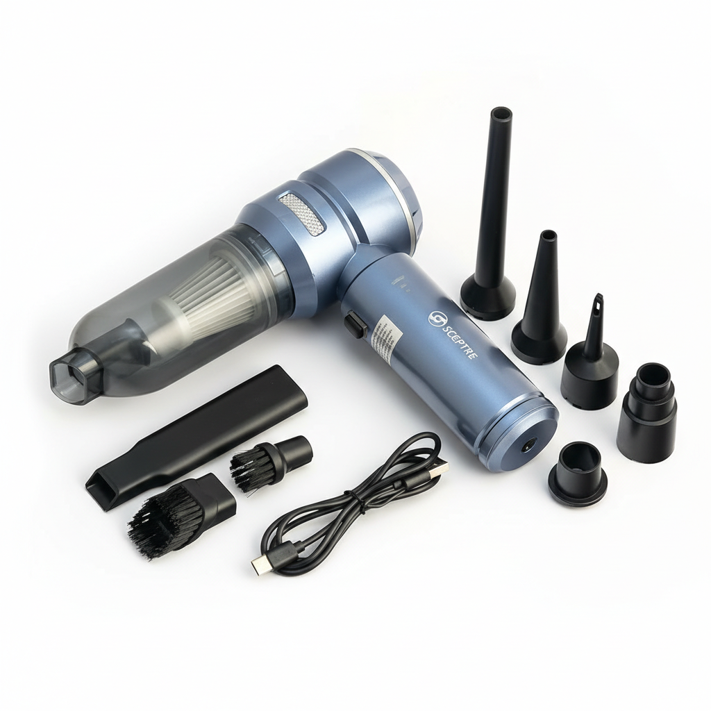 2-in-1 Cordless Handheld Vacuum Cleaner & Air Duster – Portable Rechargeable Vacuum with Nozzle Attachments & USB Charging for Car, Sofa & Keyboard Cleaning